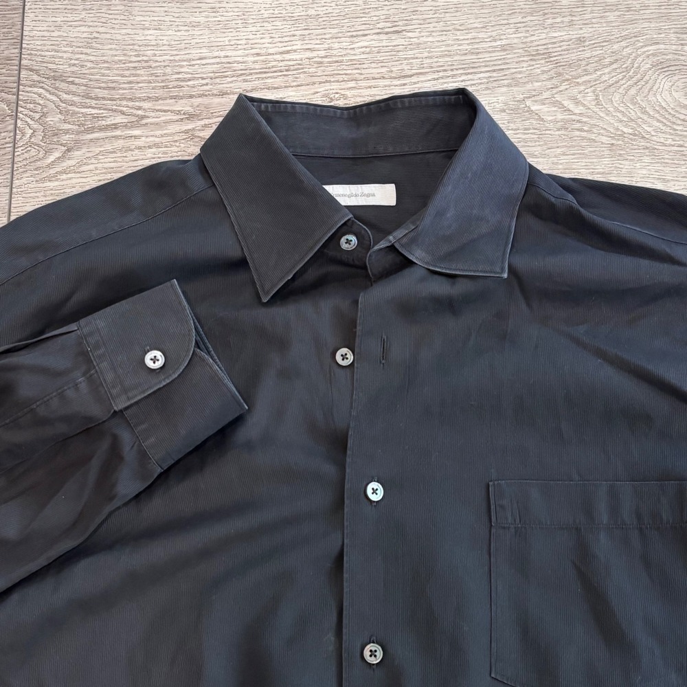 Ermenegildo Zegna Button Down Shirt Mens XXL Black Long Sleeve Preppy Casual